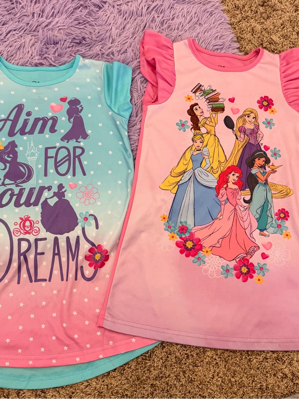 Disney Girls' Princess Pajama Tops in Pink and Aqua